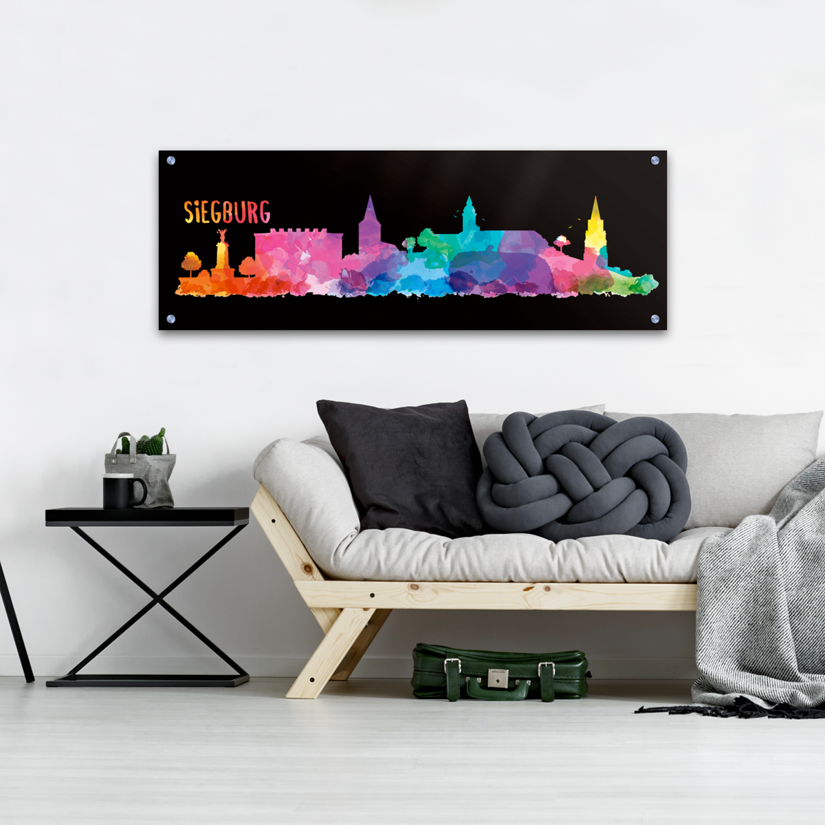 Skyline Siegburg Acrylglas Wandbild -  Aquarell schwarz                                                        