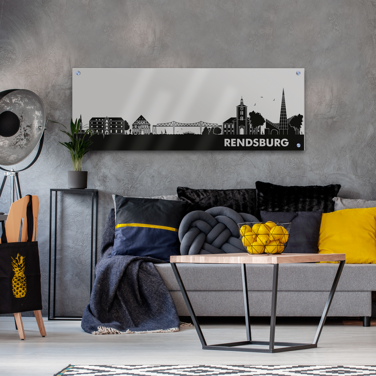 Skyline Rendsburg Acrylglas Wandbild -  Silhouette